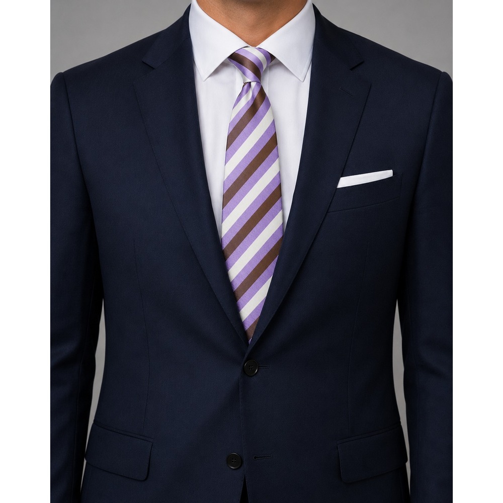 Hugo Boss Mens‎ Neck Tie Purple White Brown Stripe Silk Repp Tie
